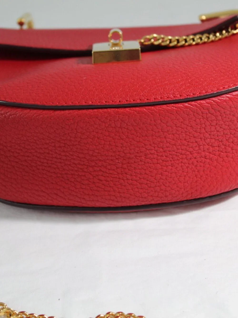 Chloe Chloé Drew Shoulder Bag Crossbody Red Leather Gold Hardware Chain Strap